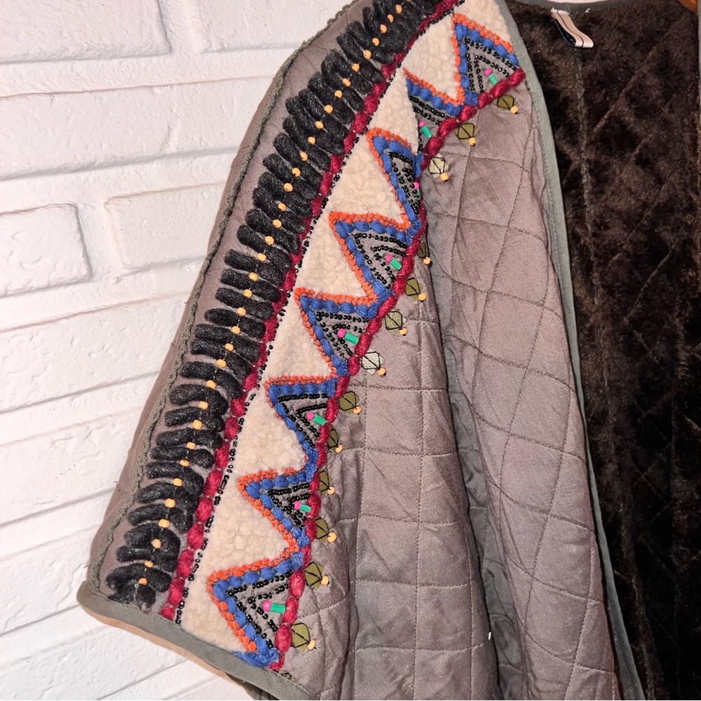 Anthropologie Blank London Army Green Beaded Quilted Kerviona Jacket - Picture 10 of 10